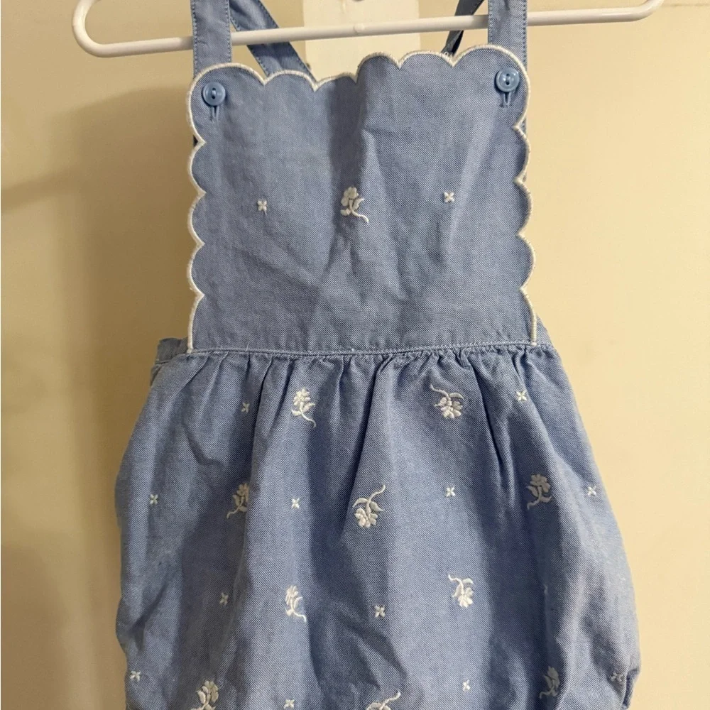 Janie and Jack Embroidered Floral Oxford Romper